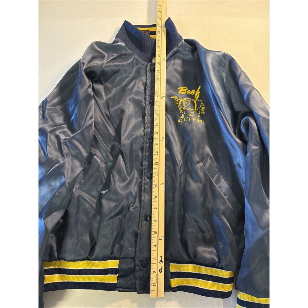 Mens Vintage Aristo Jac by Hilton Satin Snap Jacket Stripe Blue Yellow M - Picture 5 of 9